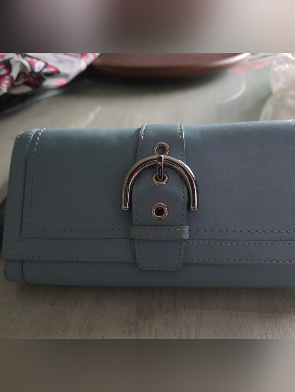 VINTAGE  COACH Elegant Light Blue Women's Clutch Wallet - Minimal Hardware